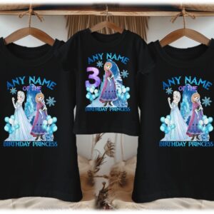 Personalized Custom Birthday Frozen Princess Anna Family Black T-Shirts