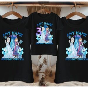 Personalized Custom Birthday Frozen Princess Anna Elsa Family Black T-Shirts