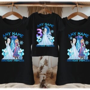 Personalized Custom Birthday Frozen Princess Elsa Family Black T-Shirts