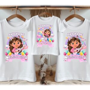 Personalized Custom Birthday Gabby's Dollhouse Family White T-Shirts