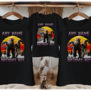 Personalized Custom Birthday Godzilla and Kong Family Black T-Shirts