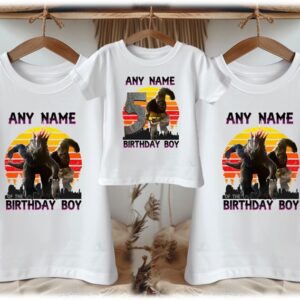 Personalized Custom Birthday Godzilla Kong with B.E.A.S.T. Glove Family White T-Shirts