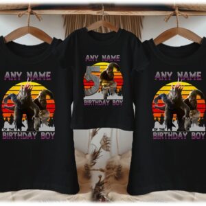 Personalized Custom Birthday Godzilla Kong with B.E.A.S.T. Glove Family Black T-Shirts