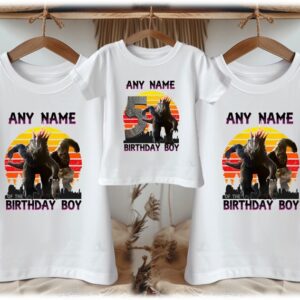 Personalized Custom Birthday Godzilla Family White T-Shirts