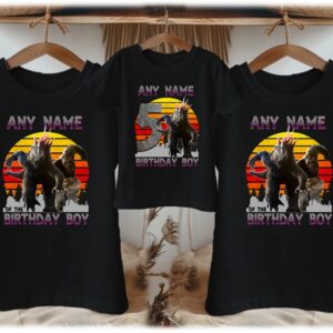 Personalized Custom Birthday Godzilla Family Black T-Shirts