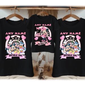 Personalized Custom Birthday Minnie Mouse Family Black T-Shirts