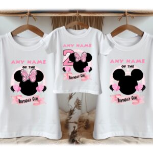 Personalized Custom Birthday Minnie Mouse Face Silhouette Family White T-Shirts
