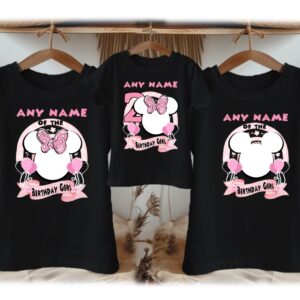 Personalized Custom Birthday Minnie Mouse Face Silhouette Family Black T-Shirts