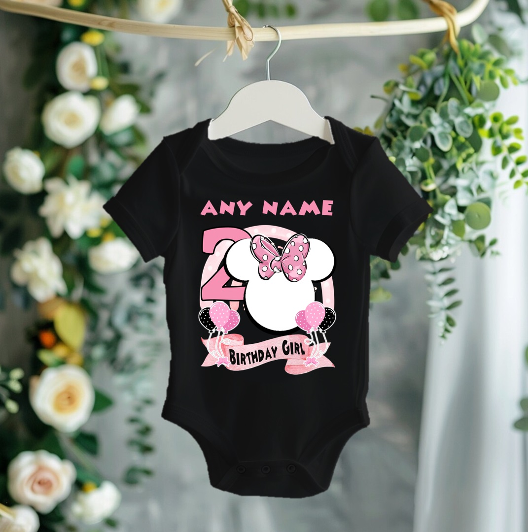 Personalized Custom Birthday Minnie Mouse Face Silhouette Family Black T-Shirts - Image 3
