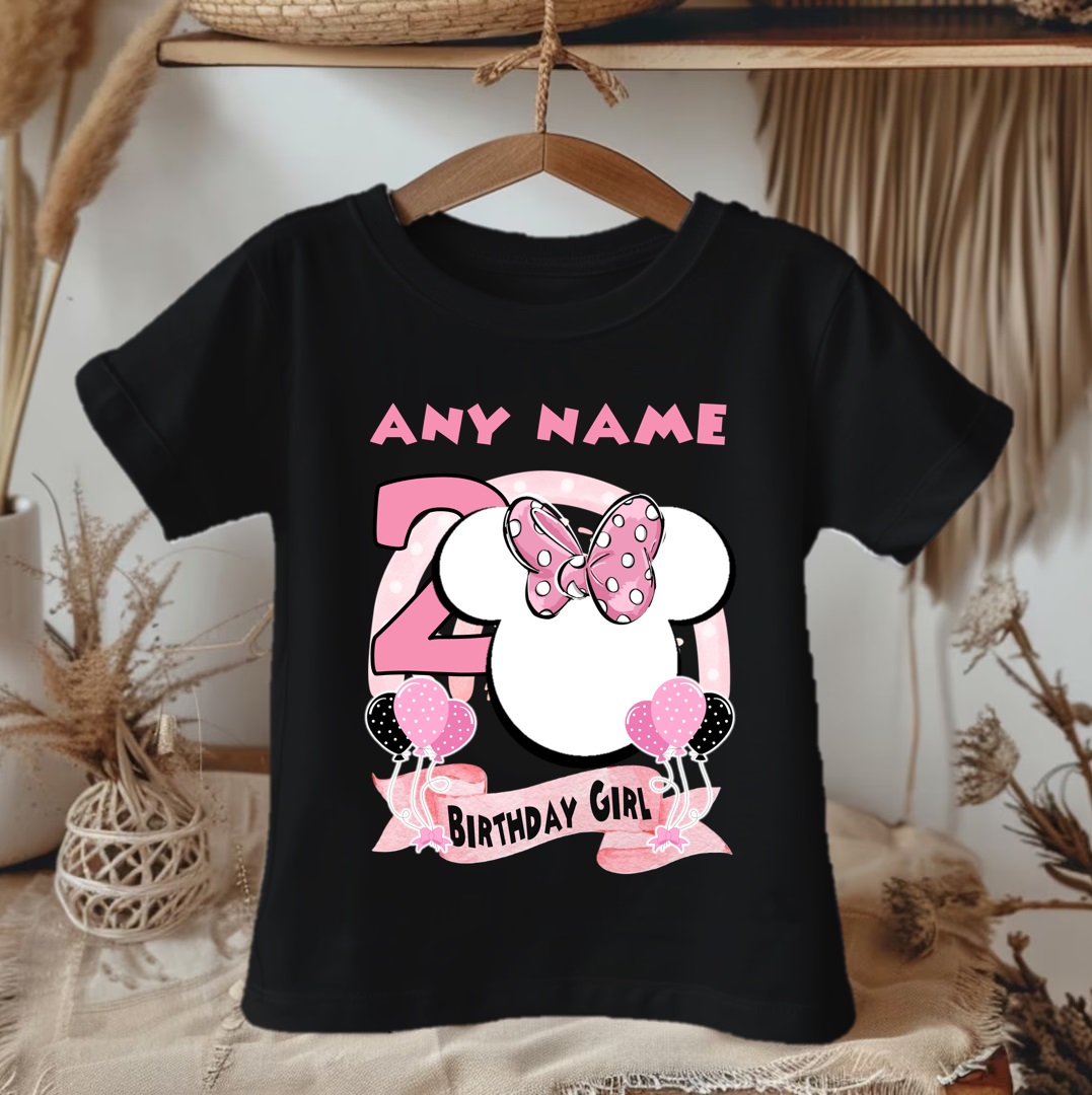 Personalized Custom Birthday Minnie Mouse Face Silhouette Family Black T-Shirts - Image 2