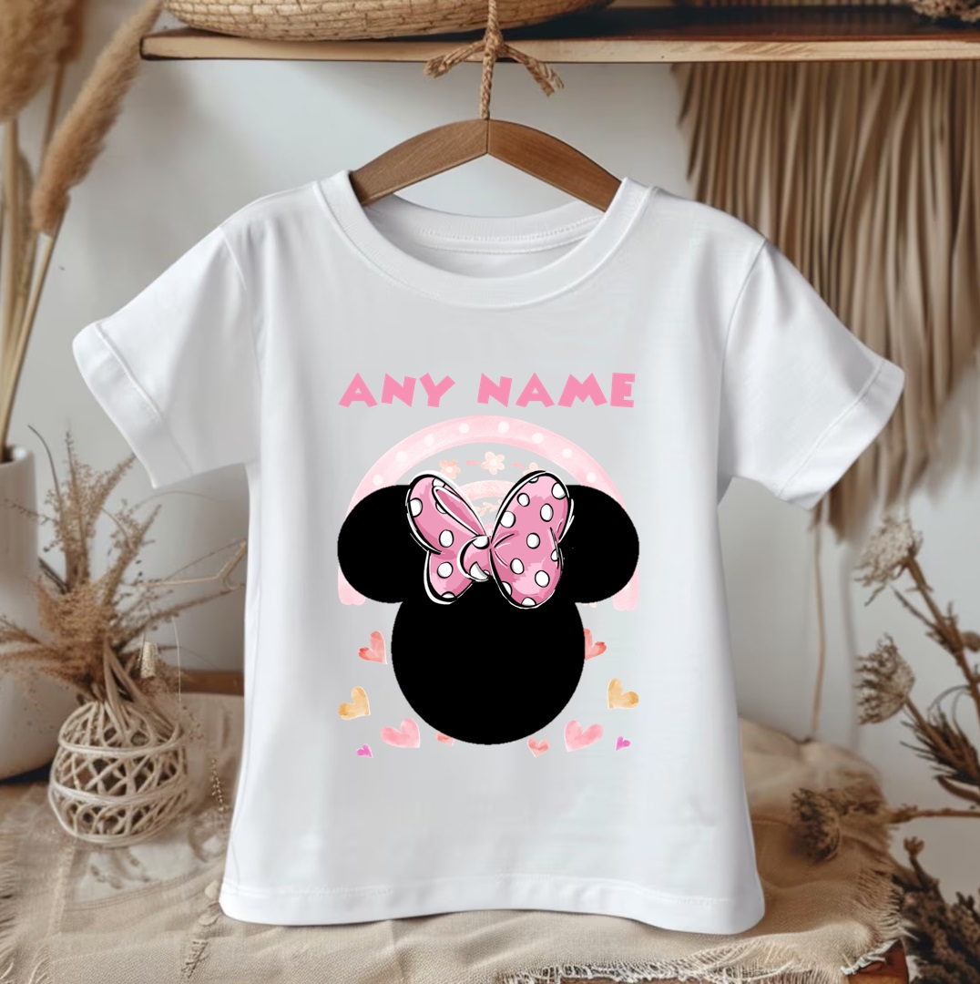 Personalized Custom Name Minnie Mouse Face Silhouette Hot Pink 3 Layer White Polka Dot Tutu Outfit Dress Set - Image 3
