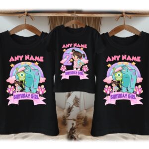 Personalized Custom Birthday Monsters Inc Girl Boo Family Black T-Shirts