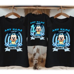 Personalized Custom Birthday Baby Mickey Mouse Family Black T-Shirts