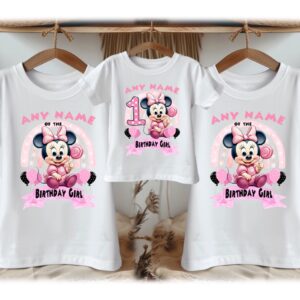 Personalized Custom Birthday Baby Minnie Mouse Family White T-Shirts