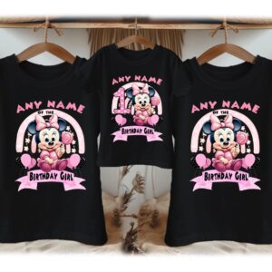 Personalized Custom Birthday Baby Minnie Mouse Family Black T-Shirts