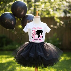 All Sizes Personalized Custom Birthday Barbie Face Silhouette Black Boutique Tutu Outfit Dress Set