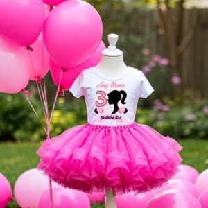 All Sizes Personalized Custom Birthday Barbie Face Silhouette Hot Pink Boutique Tutu Outfit Dress Set