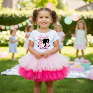 All Sizes Personalized Custom Birthday Barbie Face Silhouette Hot Pink Light Pink Double Boutique Tutu Outfit Dress Set