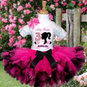 All Sizes Personalized Custom Birthday Barbie Face Silhouette Hot Pink Black Knots Petite Boutique Tutu Outfit Dress Set