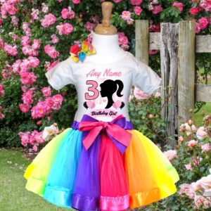 All Sizes Personalized Custom Birthday Barbie Face Silhouette Rainbow Ribbon Tutu Outfit Dress Set
