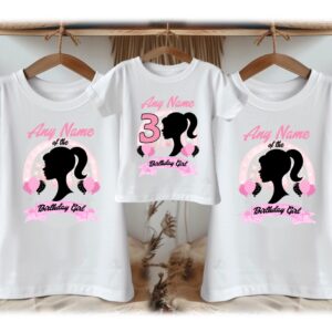 All Sizes Personalized Custom Birthday Barbie Face Silhouette Family White T-Shirts