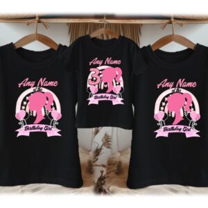 All Sizes Personalized Custom Birthday Barbie Face Silhouette Family Black T-Shirts