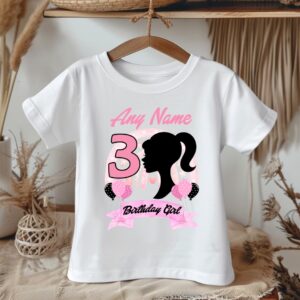All Sizes Personalized Custom Birthday Barbie Face Silhouette White T-Shirt or Onesie