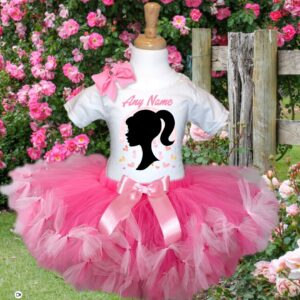 All Sizes Personalized Custom Name Barbie Face Silhouette Hot Pink Light Pink Knots Petite Boutique Tutu Outfit Dress Set