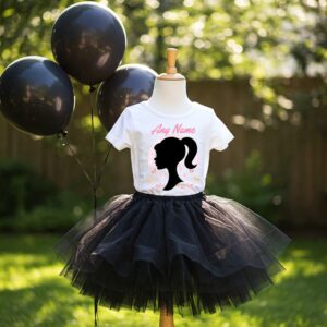 All Sizes Personalized Custom Name Barbie Face Silhouette Black Boutique Tutu Outfit Dress Set