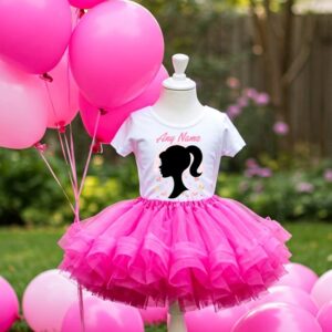 All Sizes Personalized Custom Name Barbie Face Silhouette Hot Pink Boutique Tutu Outfit Dress Set