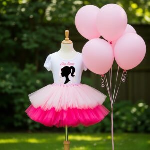 All Sizes Personalized Custom Name Barbie Face Silhouette Hot Pink Light Pink Double Boutique Tutu Outfit Dress Set