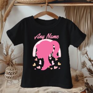 All Sizes Personalized Custom Name Barbie Face Silhouette Black T-Shirt or Onesie