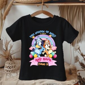 All Sizes Personalized Custom Birthday Bluey and Bingo Black T-Shirt or Onesie
