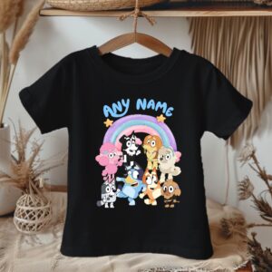 All Sizes Personalized Custom Name Bluey and Bingo Black T-Shirt or Onesie