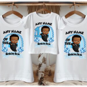 All Sizes Personalized Custom Birthday Boss Baby Black Boy Family White T-Shirts
