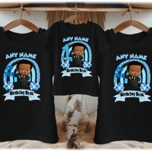 All Sizes Personalized Custom Birthday Boss Baby Black Boy Family Black T-Shirts