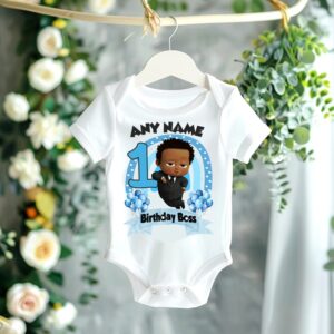 All Sizes Personalized Custom Birthday Boss Baby Black Boy White T-Shirt or Onesie