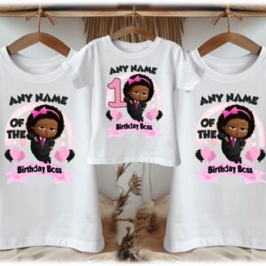 All Sizes Personalized Custom Birthday Boss Baby Black Girl Family White T-Shirts