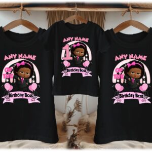 All Sizes Personalized Custom Birthday Boss Baby Black Girl Family Black T-Shirts