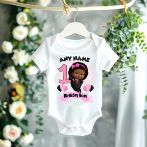 All Sizes Personalized Custom Birthday Boss Baby Black Girl White T-Shirt or Onesie