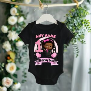 All Sizes Personalized Custom Birthday Boss Baby Black Girl Black T-Shirt or Onesie