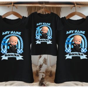 All Sizes Personalized Custom Birthday Boss Baby Boy Family Black T-Shirts