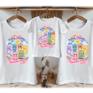 All Sizes Personalized Custom Birthday Care Bears Family White T-Shirts