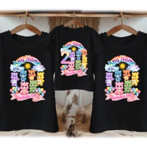 All Sizes Personalized Custom Birthday Care Bears Family Black T-Shirts