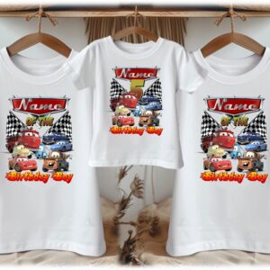 All Sizes Personalized Custom Birthday Cars Group Family White T-Shirts
