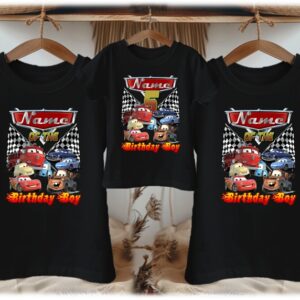 All Sizes Personalized Custom Birthday Cars Group Family Black T-Shirts