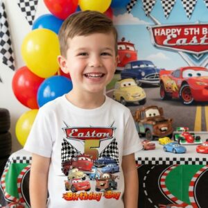 All Sizes Personalized Custom Birthday Cars Group White T-Shirt or Onesie