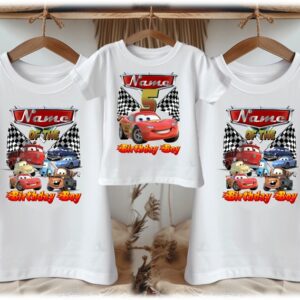 All Sizes Personalized Custom Birthday Cars Lightning McQueen Family White T-Shirts
