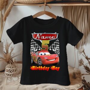 All Sizes Personalized Custom Birthday Cars Lightning McQueen Black T-Shirt or Onesie