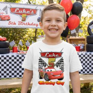 All Sizes Personalized Custom Birthday Cars Lightning McQueen White T-Shirt or Onesie